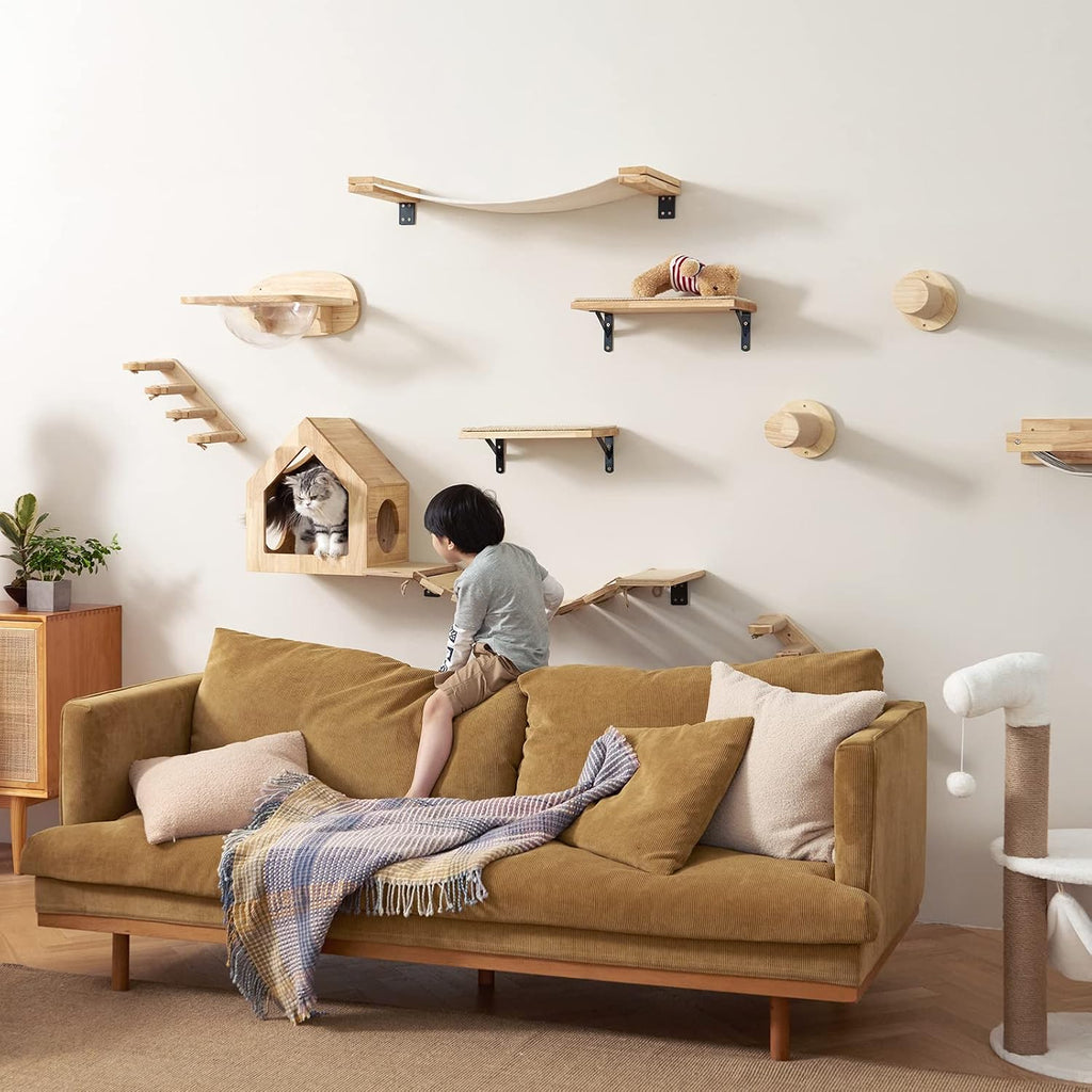 FUKUMARU Cat Wall Furniture Set, Transparent Capsule with 2 PCS Pedals