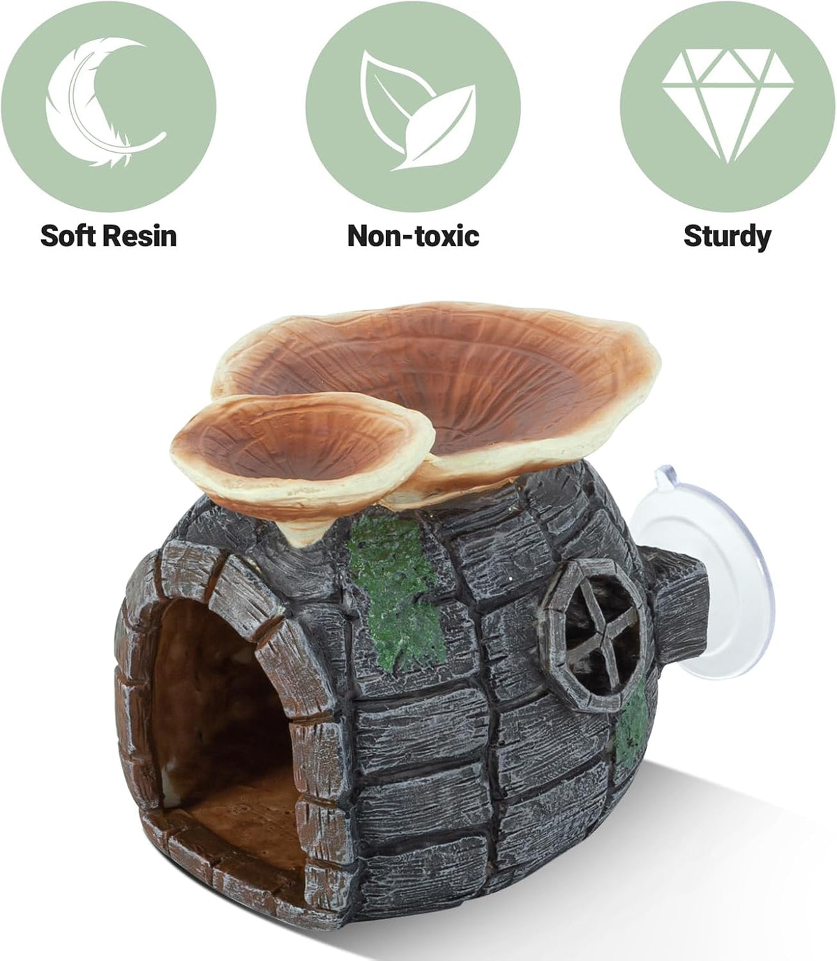 REPTI ZOO Reptile Hide, Multifunctional with Suction Cup, Resin Reptile Hides, and Caves for Reptiles, Gecko, Lizard (Ganoderma Lucidum Shape)