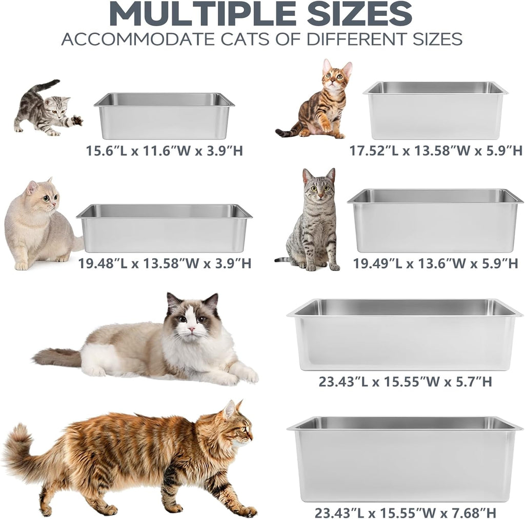 Kirecoo Large High Sided Stainless Steel Cat Litter Box, Non-Stick
