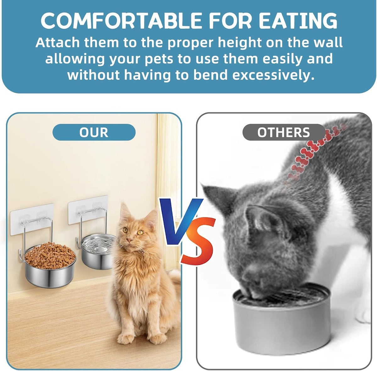 2 Pcs Wall Mounted Cat Food Water Bowls for Small Pets, S (12+19 OZ)