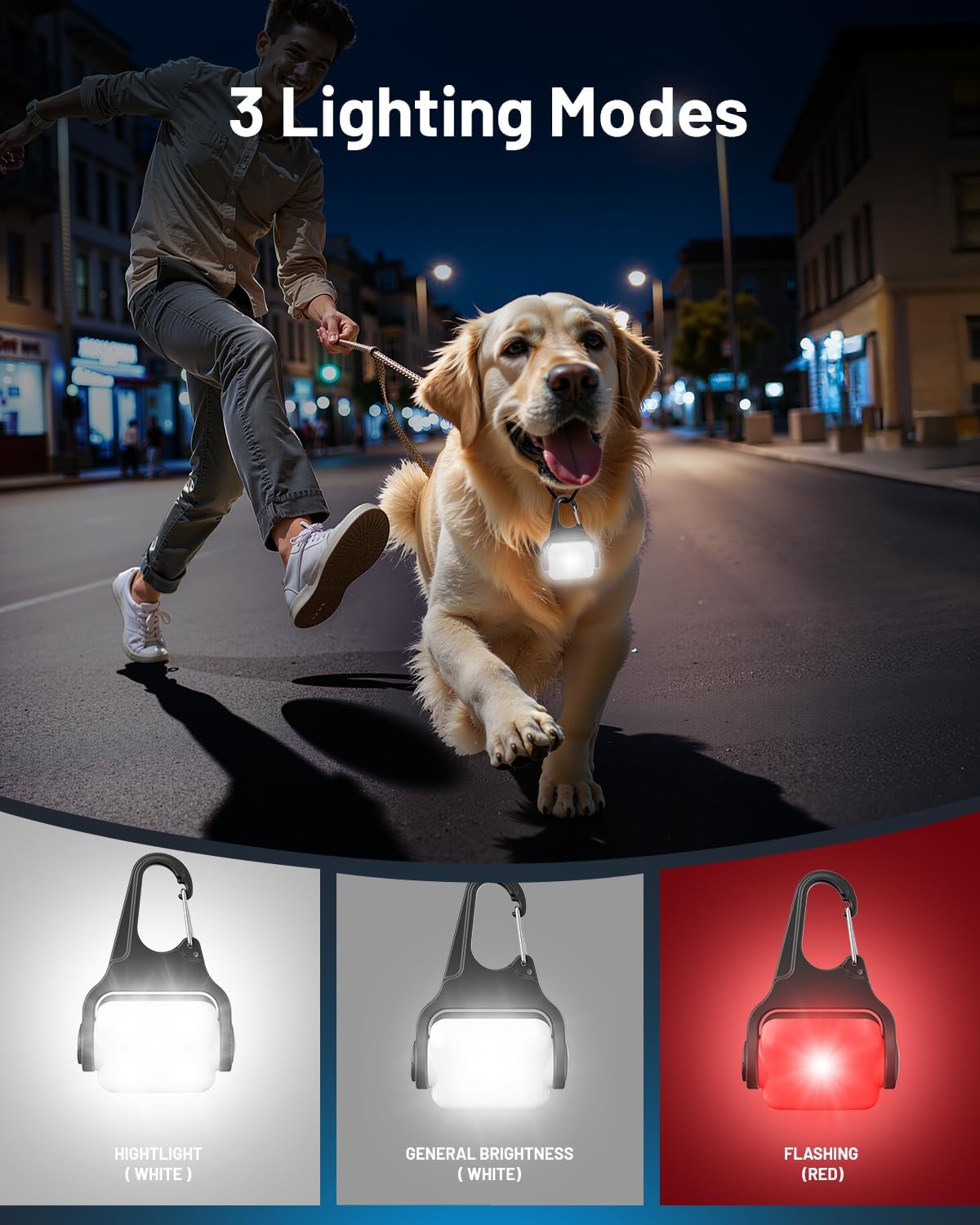 BLBS Rechargeable Dog Collar Light -3 Modes Dog Light, IP65 Waterproof Dog Walking Light, 50LM Dog Lights for Night Walking, Running, Camping, Climbing, Bike, 2 Pack
