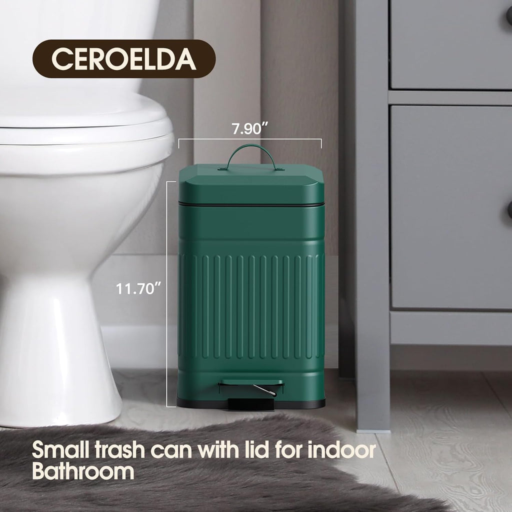 CEROELDA Small Trash Can with Lid-1.3 Gal, Dog Poop Trash Can Outside-Green