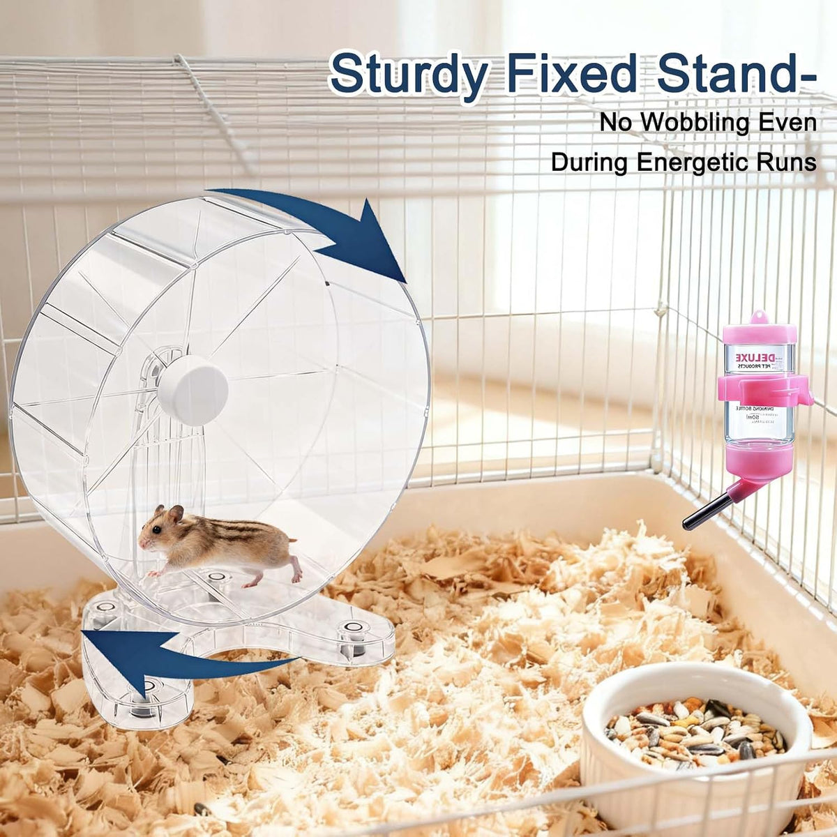 8.7" Hamster Exercise Wheel with Drinking Bottle, Hamster Exercise Wheel for Gerbils, Syrian & Dwarf Hamsters, Chinchillas, Hamster Running Wheel Noiseless Spinning Design for Other Small Pets, Clear