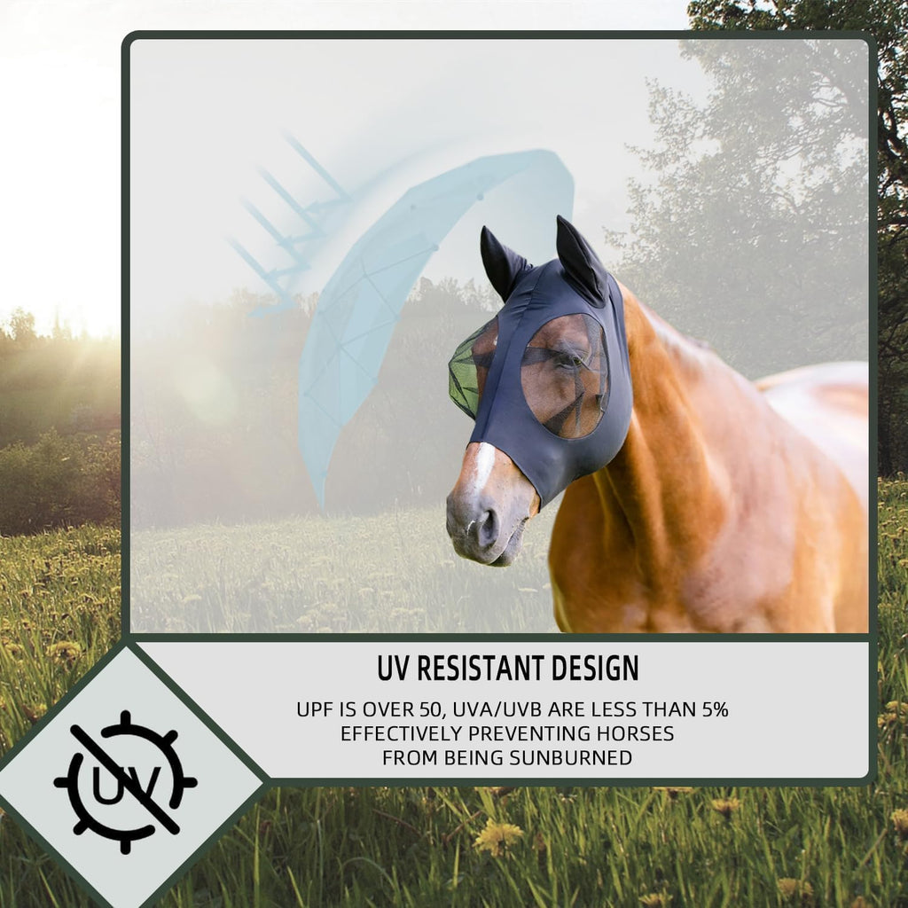 5 Pcs Elastic Fly Masks for Horses with Ears, Comfortable Cashel Mesh Fly Mask Elasticity Breathability UV Protection Horse Face Covering for Riding Supplies, Improved Version of Extra Large Eye Mask