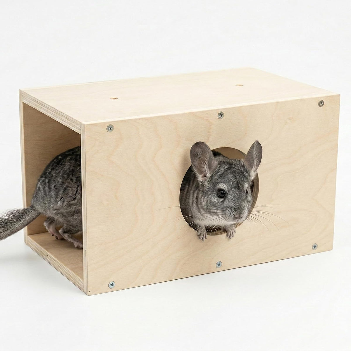 Chinchilla Hanging Wooden Tunnel Toys, Small Animals Tubes Tunnel Habitat, Chinchilla Squirrel Guinea Pig Rat Cage Accessories (Brown-A)