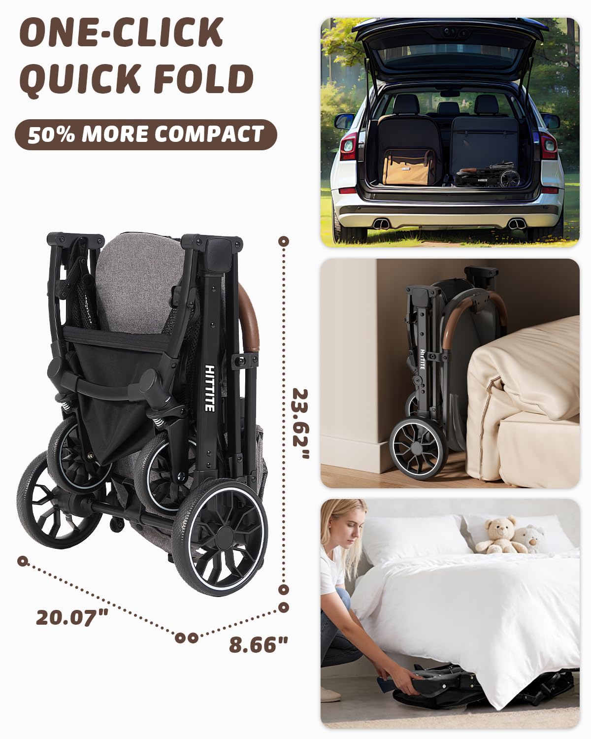 HITTITE Pet Stroller with Weatherproof Cover, All-Terrain 4-Wheel Cat & Dog Stroller with Adjustable Canopy, Foldable Dog Strollers with Storage Basket for Small to Medium Dogs Up to 55 lbs.