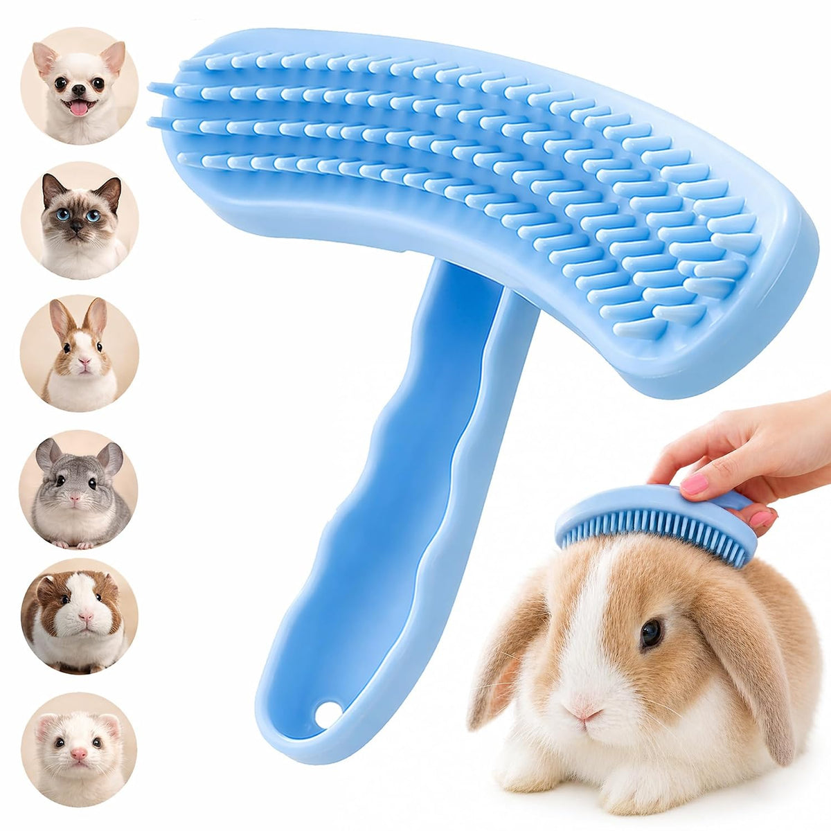 Soft Silicone Bunny Brush for Shedding Rabbits, Cats & Small Dogs