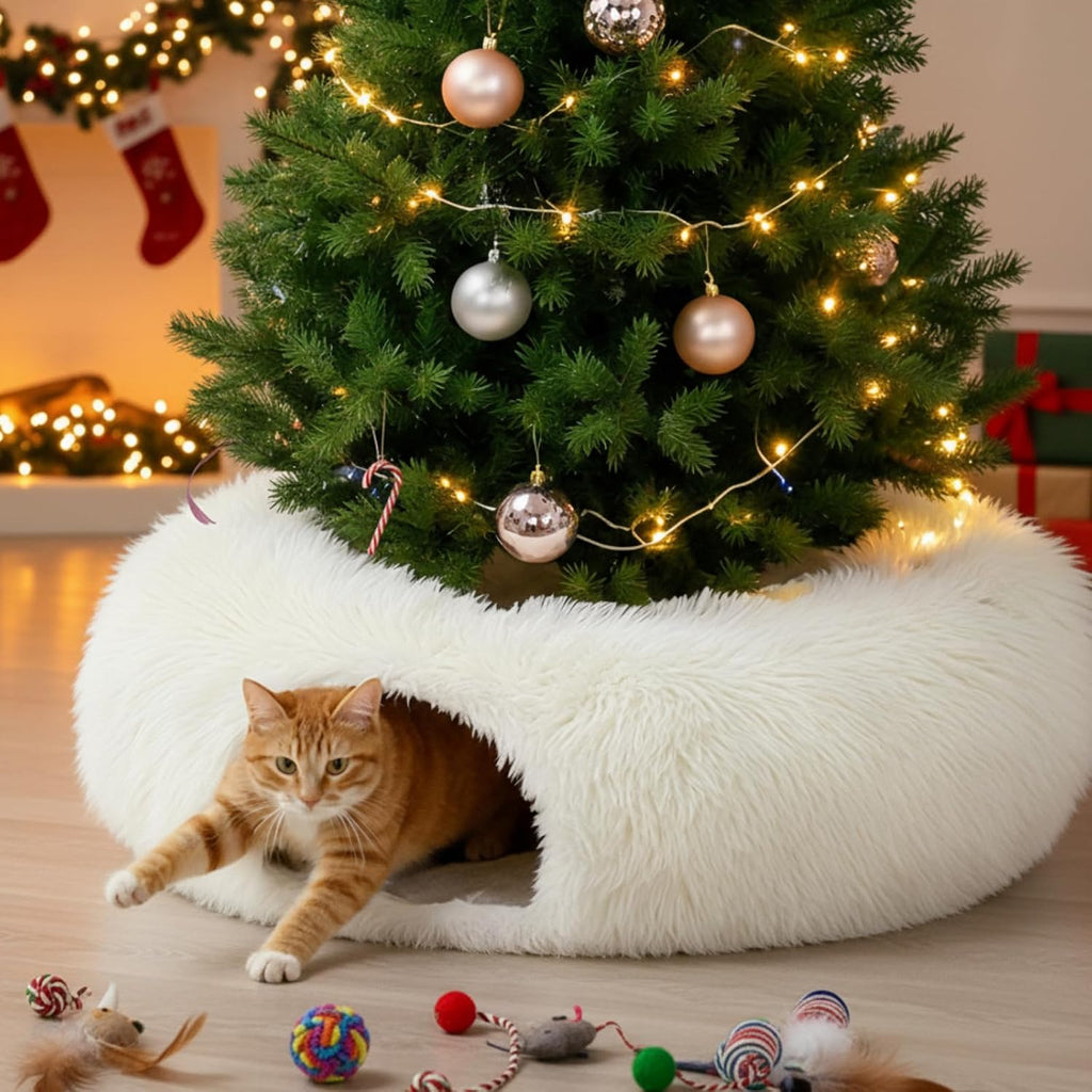 Thyle Christmas Cat Tunnel Bed, Green, 3ft X 3ft X 9.8in, Plush