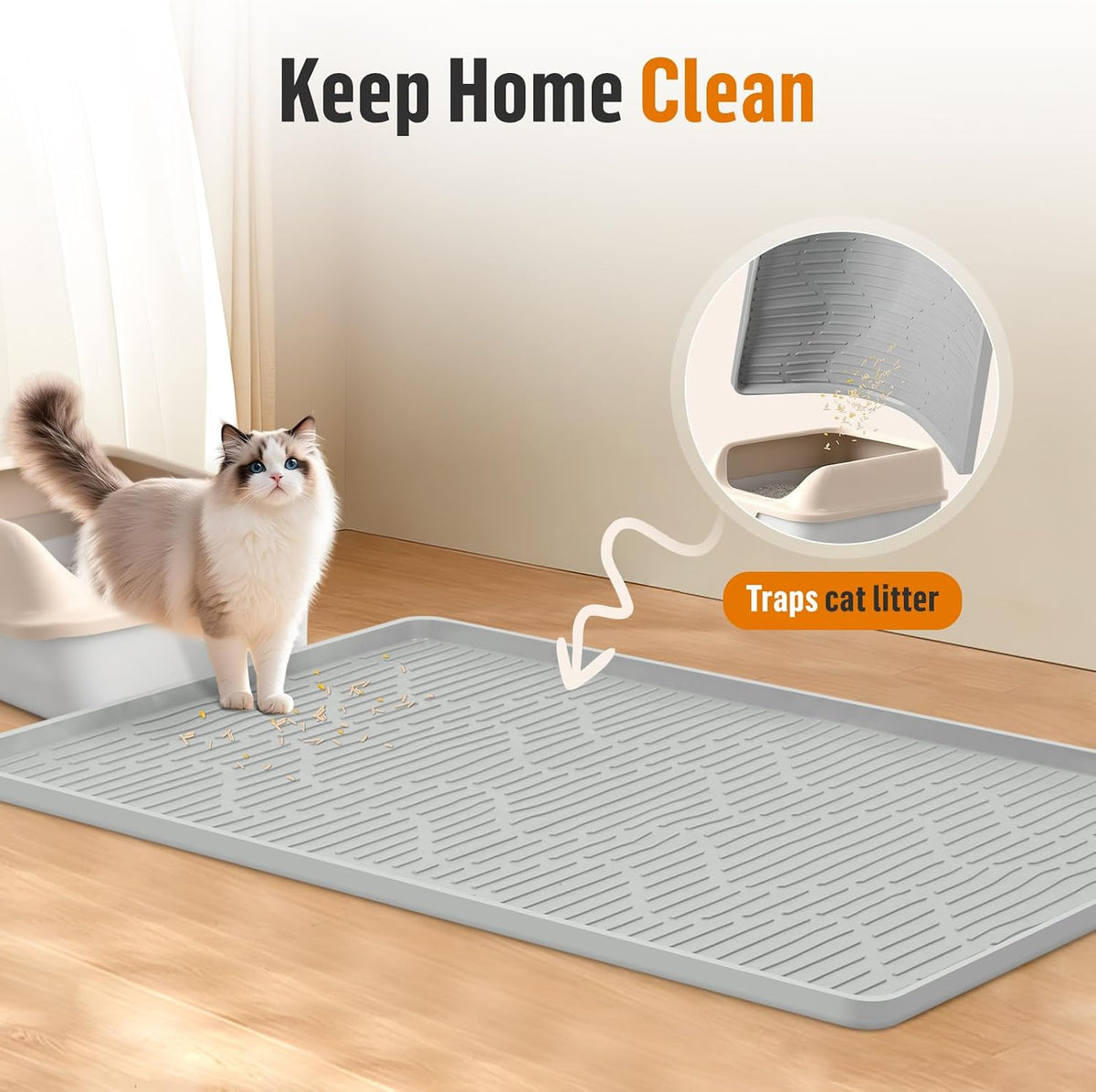 Silicone Cat Litter Box Mat 34"x 20" Extra Large Cat Rubber Mat