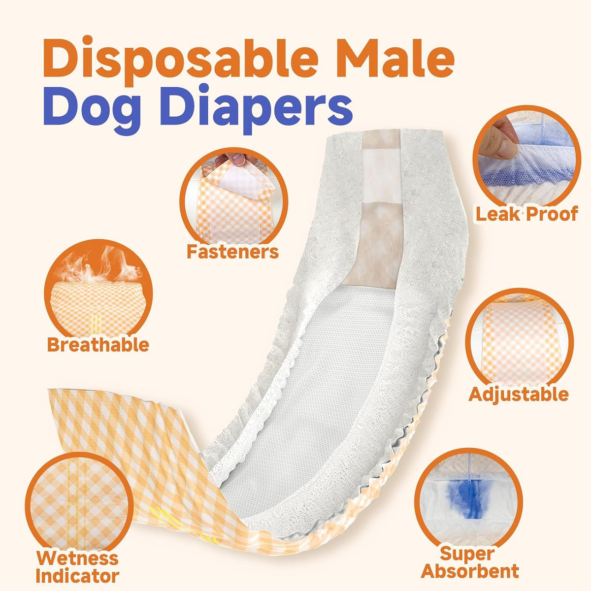 MICOOYO Disposable Male Dog Wraps, Male Dog Diapers Disposable with Wetness Indicator, Puppy Diapers Super Absorbent and Breathable, Small Size 50 Count