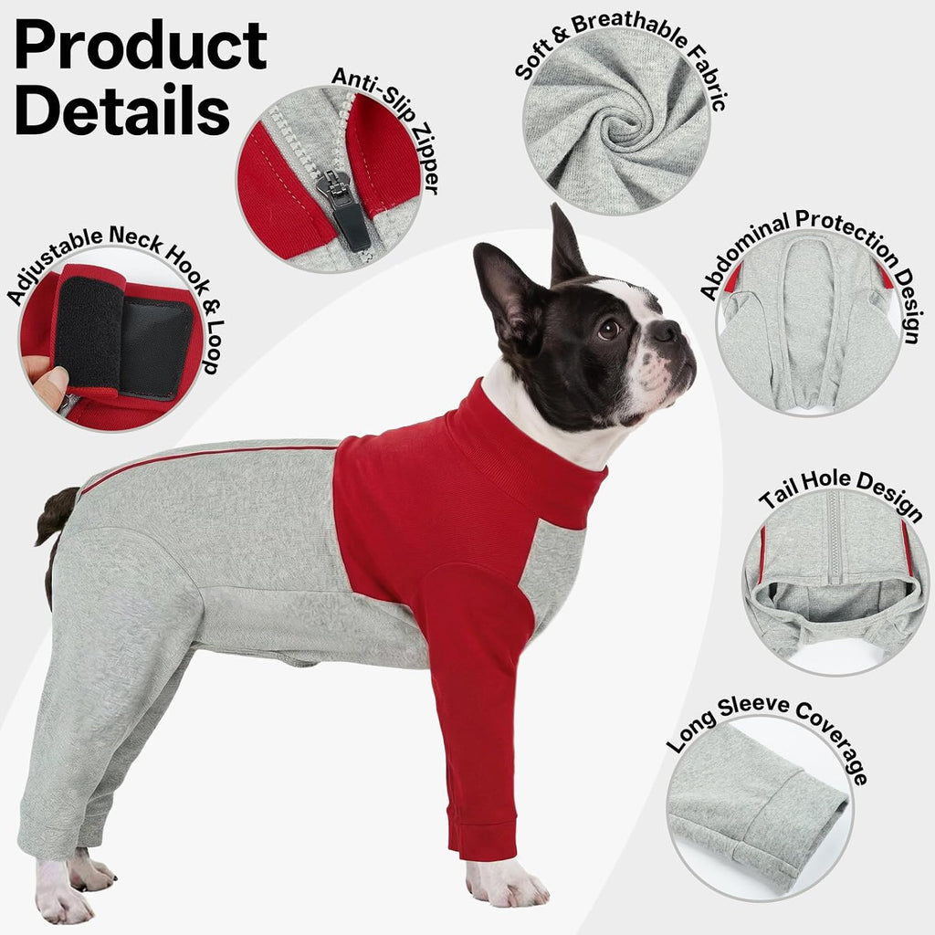 Lelepet Dog Suit for Surgery Recovery, Full Body Onesie for Dogs, Red, M