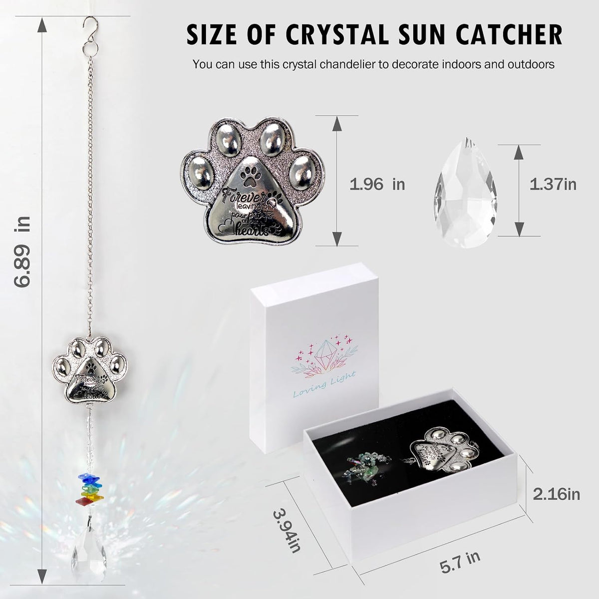 Pet Memorial Suncatcher - Loss of Pet Sympathy Gift for Dog and Cat Owners with Crystals, Indoor Window Suncatchers, Bereavement Gifts Dog Memorial (Colorful)