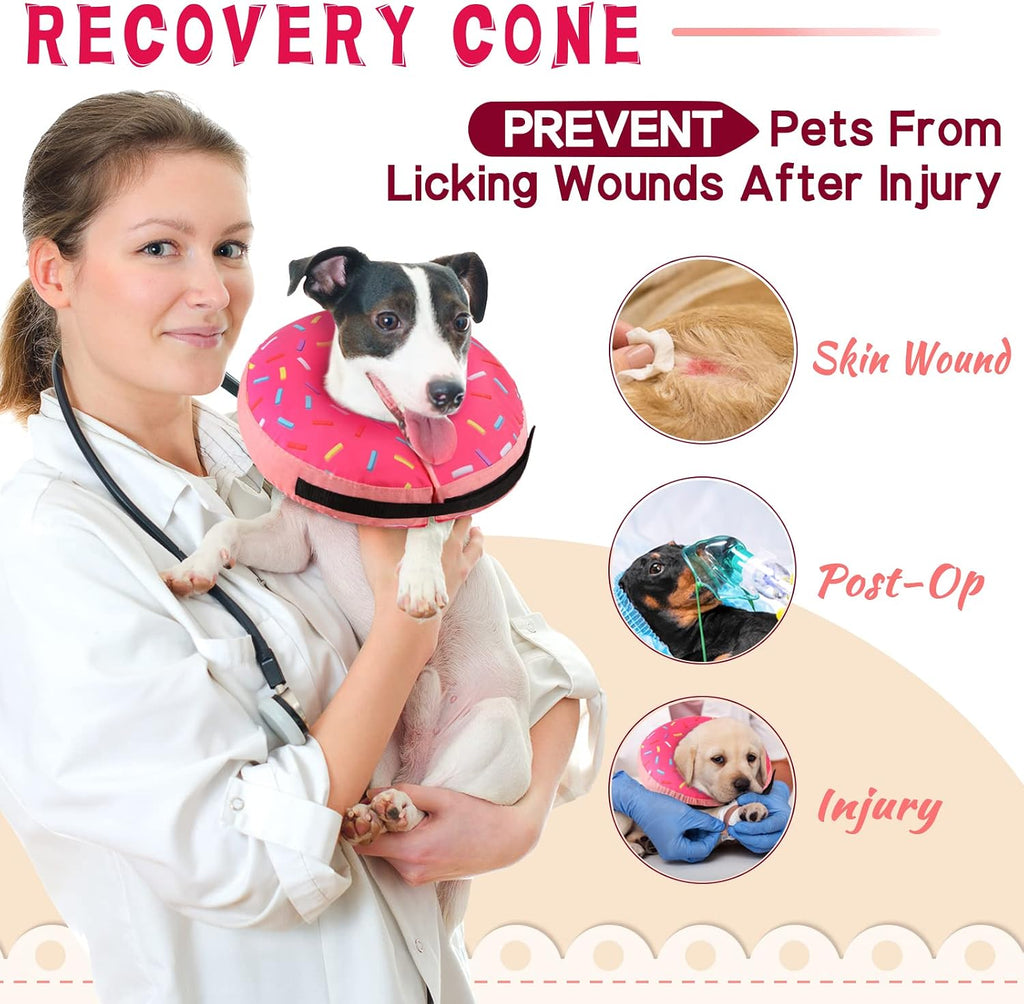 Inflatable Soft Dog Cone Collar for Small Medium Large Dogs & Cats Alternative After Surgery, Blow Up Pet Donut Neck Cone Prevent from Biting & Scratching, Comfy Adjustable Recovery Pillow Collar