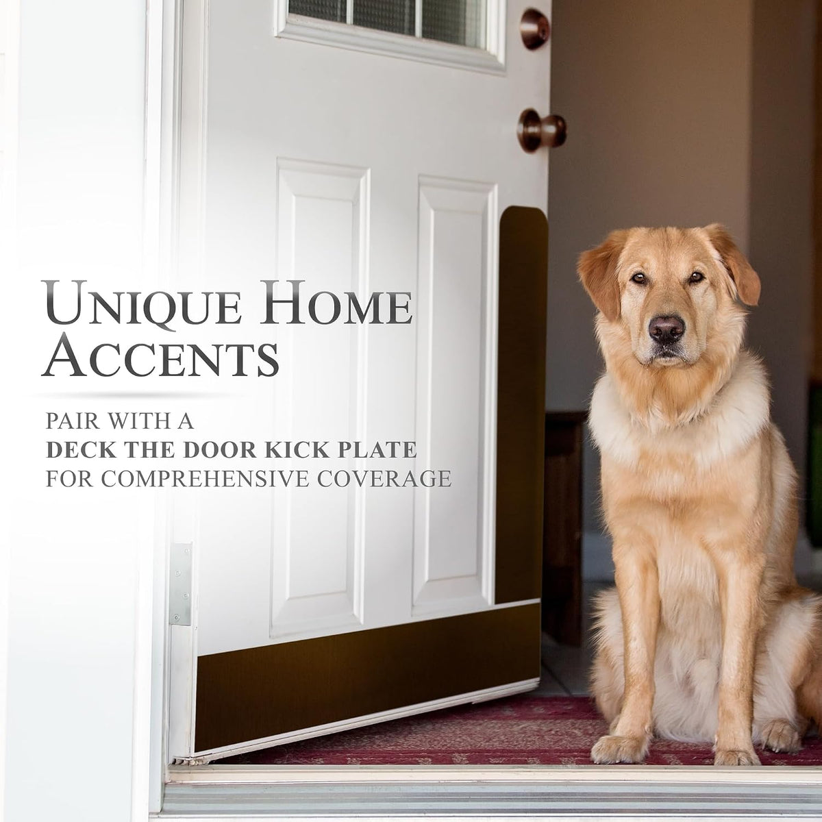 Deck the Door Decor Dog Scratch Door Protection Plate - Elegant Anodized Aluminum for All Door Types. Pet-Safe with Polished Edges and Rounded Corners. 3M Adhesive Mount - Oil Rubbed Bronze 4x22in