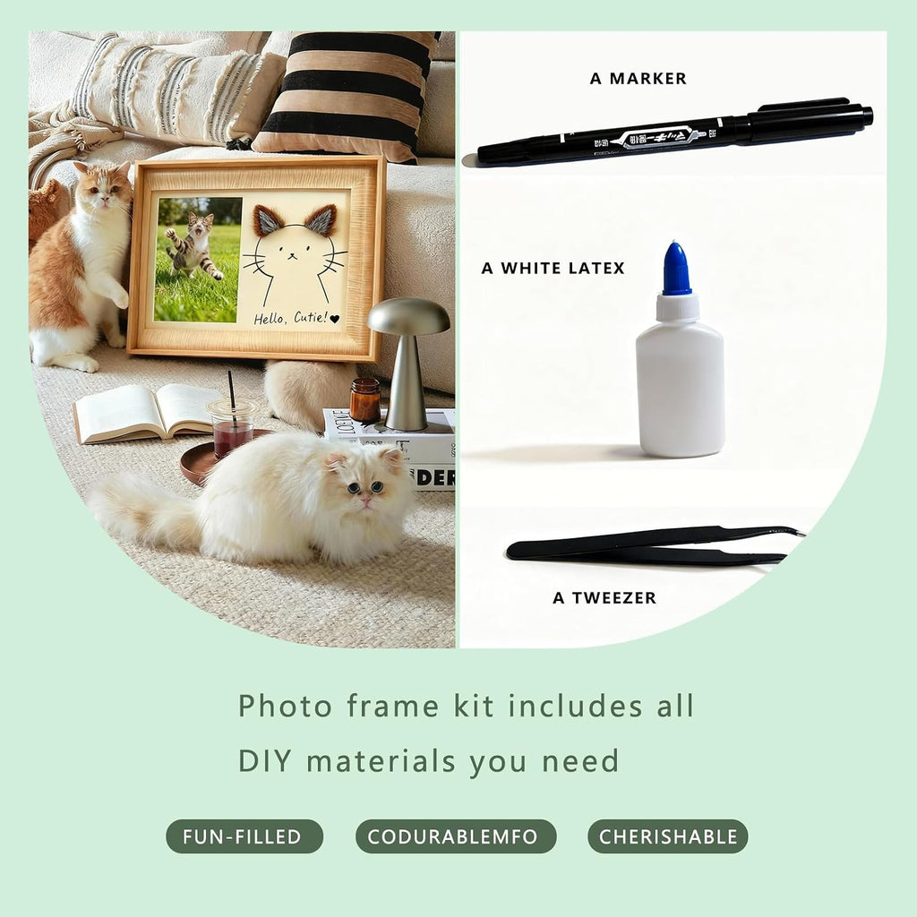 Pet DIY Frame with Hair Paste kit-DIY Memorial Keepsake for Cats and Dogs. Ideal Home Decoration and Gift. Pet Fur Keepsake kit with Customization Tool, Wooden Photo Print Frame. (Small)