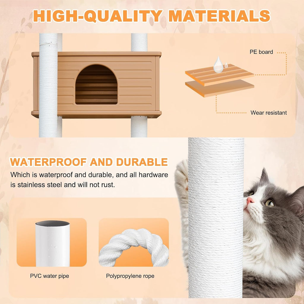 74.8in Weatherproof Cat Tree Tower with Scratching Post for Indoor&Outdoor