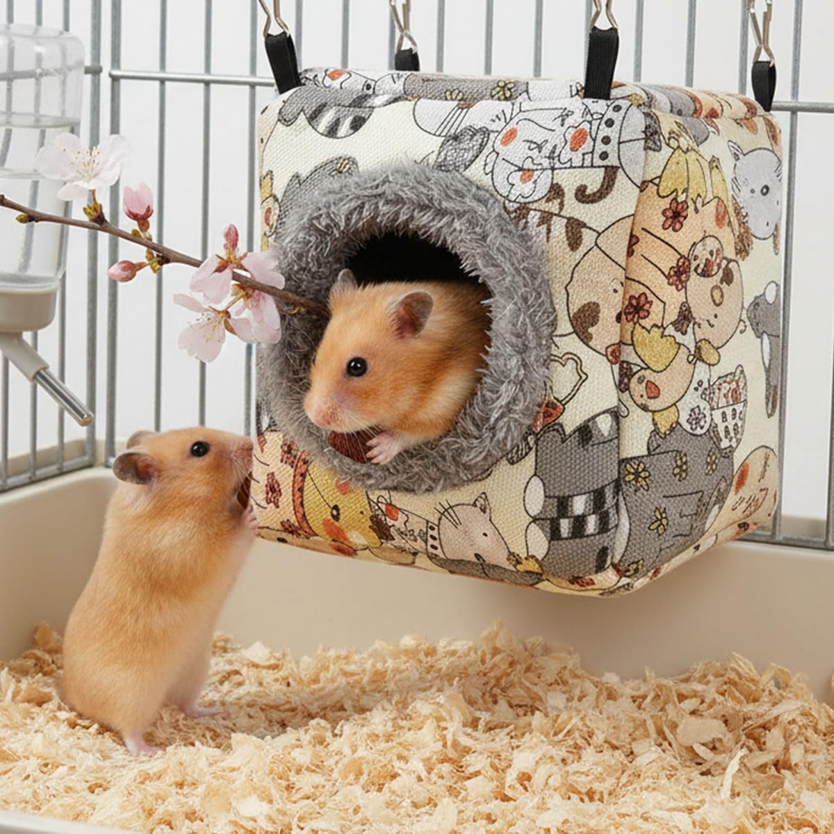 Hamster Rat Hammock Bed, Hanging Cave Shaped Cotton Nest Suitable for Small Animals Hamsters Rat Mouse Gerbil Sugar Glider Squirrels etc (L)