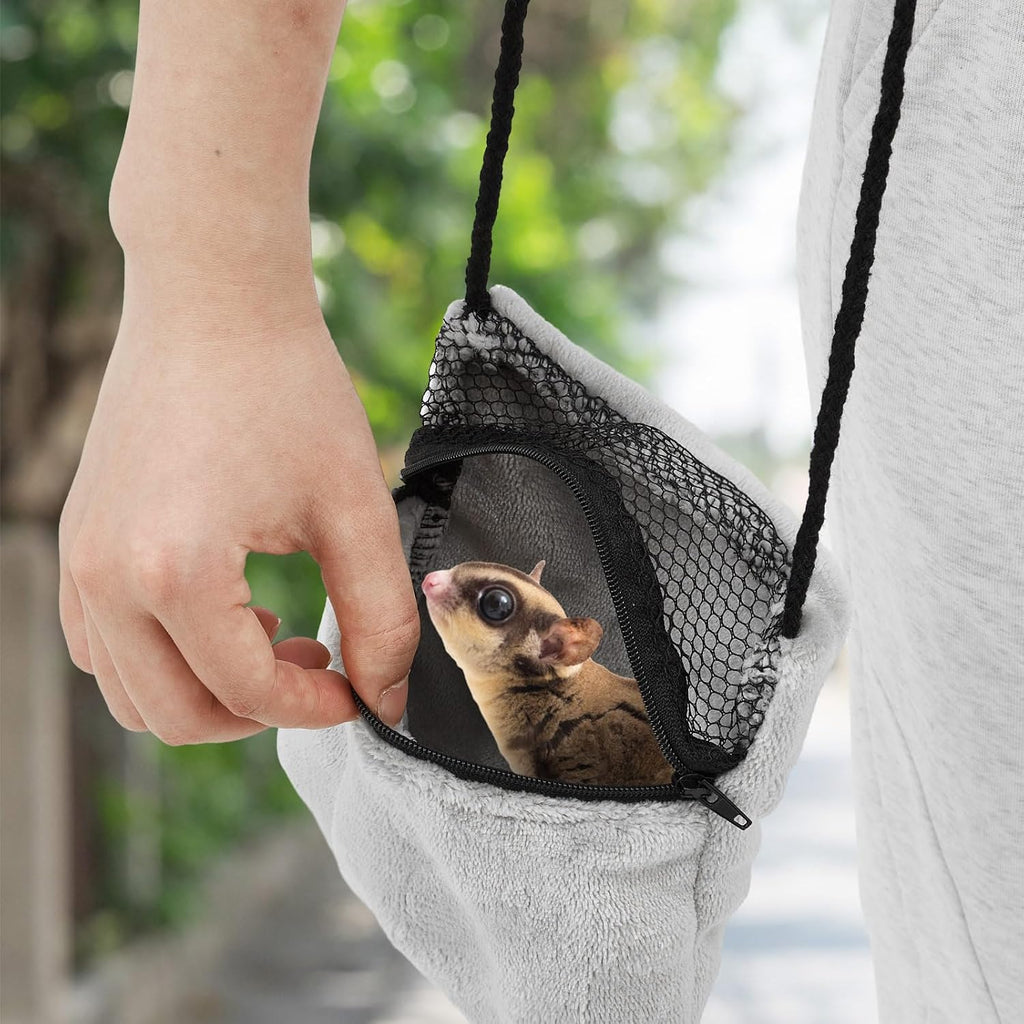 Sweetude 2 Pcs Sugar Glider Pouch Breathable Carrying Bonding Pouch Soft Hamster Carrier with Strap Zipper Small Animal Travel Sleeping Bag Cage Accessories for Rat Reptile Other Small Pets(Gray)