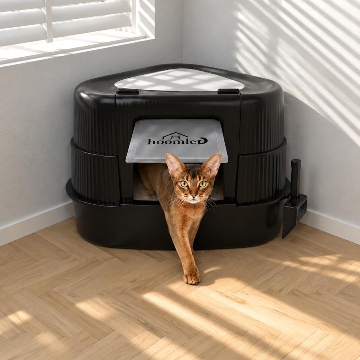 Large Enclosed Corner Cat Litter Box with Lid