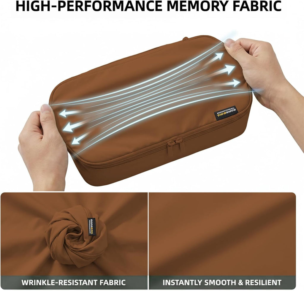 4 Large Compression Packing Cubes for 7–14 Day Travel, Light Brown