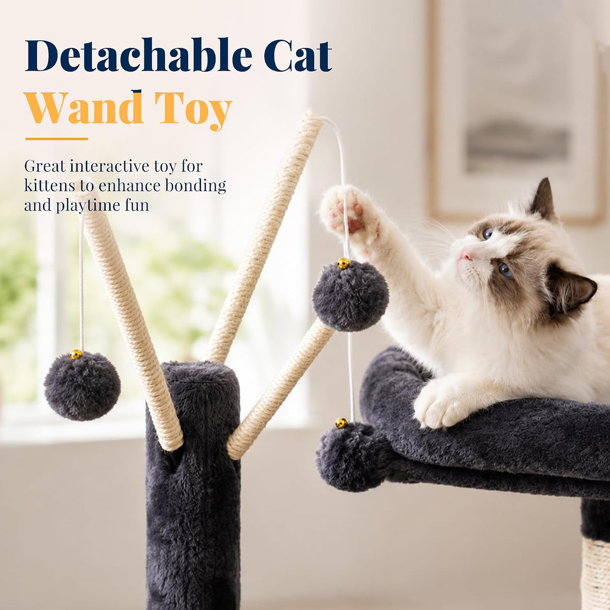 Hey-brother Cat Tree Tower with Padded Platform Bed, Hammock, MPJ019-SG