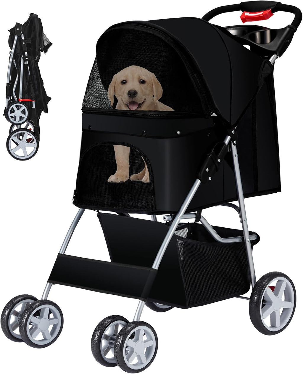 Foldable Pet Stroller 4 Wheels for Small Medium Dogs Cats,Black