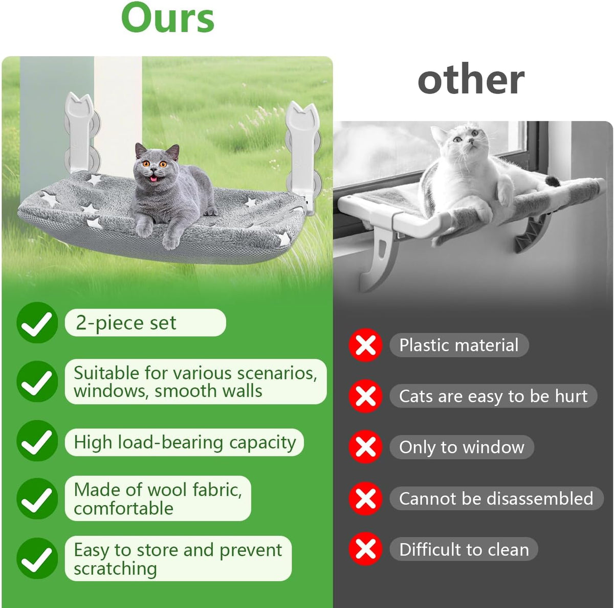 2 Pack Cat Window Perch, Glow in The Dark Foldable Cat Window Hammock with Sunken Design, Removable Soft Cover, Breathable Cordless Window Bed for Cats Inside Holds up to 40lbs (Star Grey)