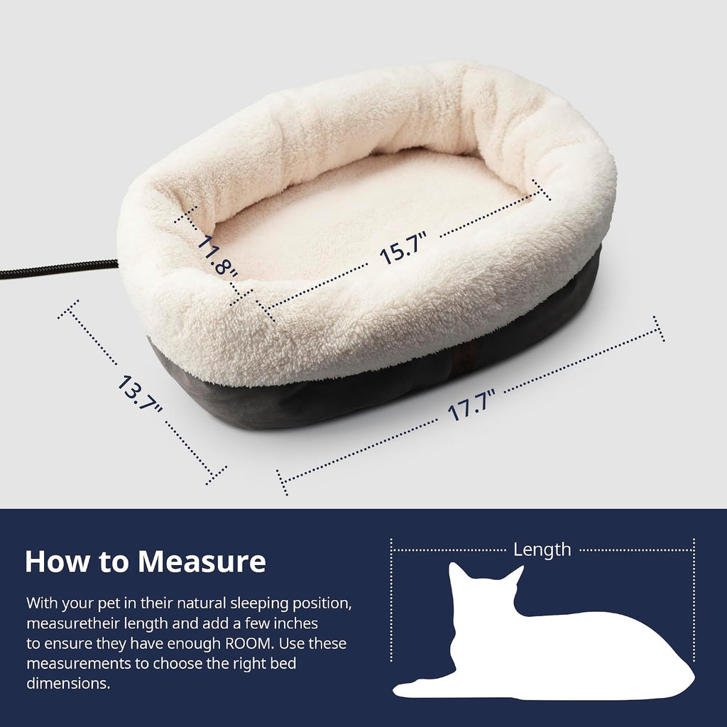 Heated Cat Bed with Pet Pad, 17.7"×13.7", Gray