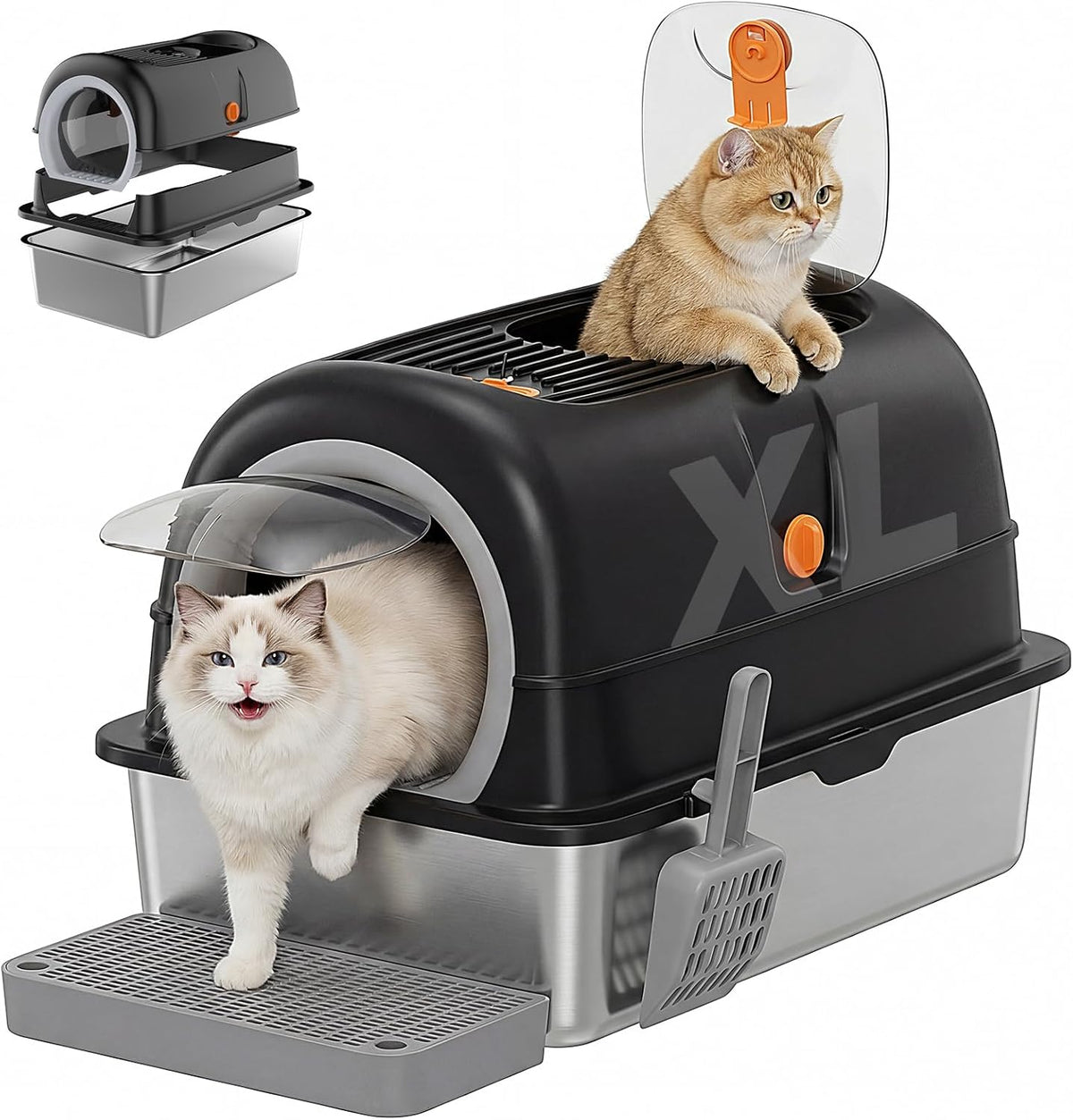 OLIXIS Extra Large Stainless Steel Litter Box with Lid, Easy Cleaning