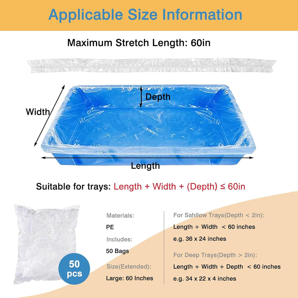50 Pcs Disposable Rabbit Cage Liners, Small Animals Leak Proof Plastic Litter Box Film Liners for Bunny Guinea Pig Hamster Chinchilla Bird Clear Tray Covers Toilet Film Bags (60″)
