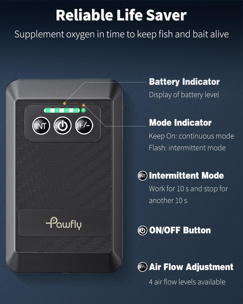 Pawfly Aquarium Lithium Battery Powered Air Pump USB Rechargeable Oxygen Pump Portable Live Bait Aerator Pump for Outdoor Fishing and Fish Transportation