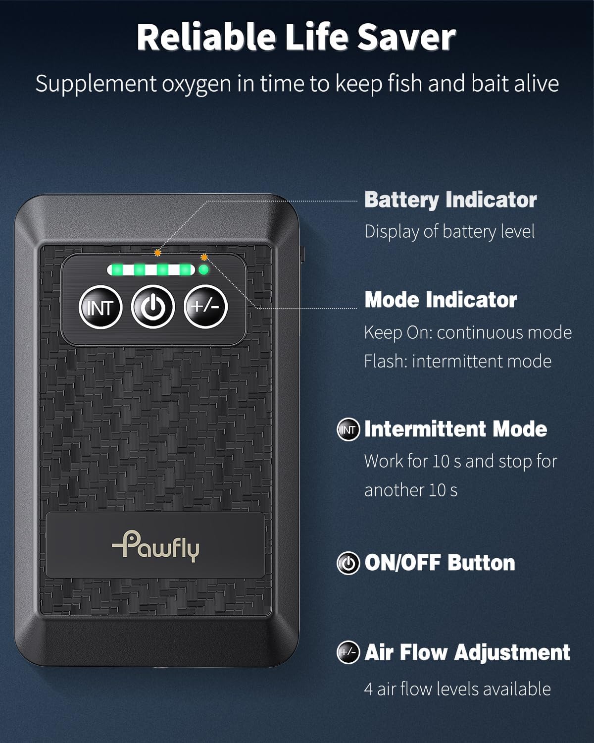 Pawfly Aquarium Lithium Battery Powered Air Pump USB Rechargeable Oxygen Pump Portable Live Bait Aerator Pump for Outdoor Fishing and Fish Transportation