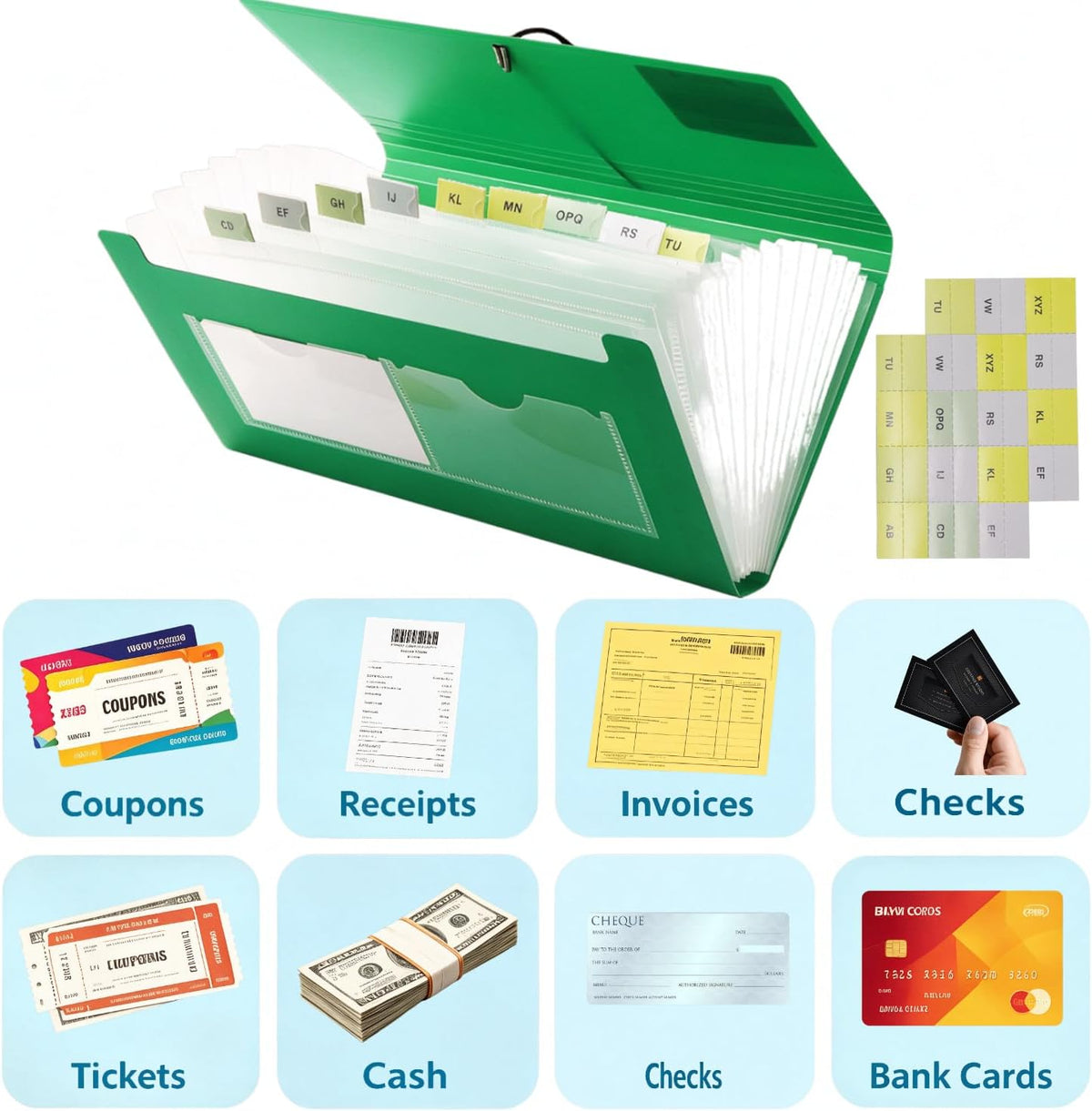 4 Pack Receipt Organizer, 13 Pocket Small Accordion File Folder for Coupons
