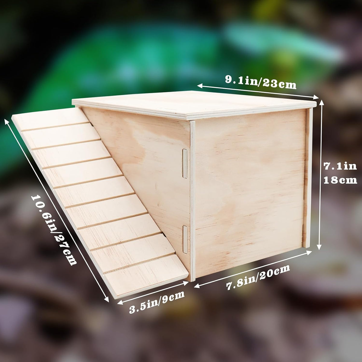 Bearded Dragon Hide Cave, Wooden Reptile Hideout with Climbing Ramp