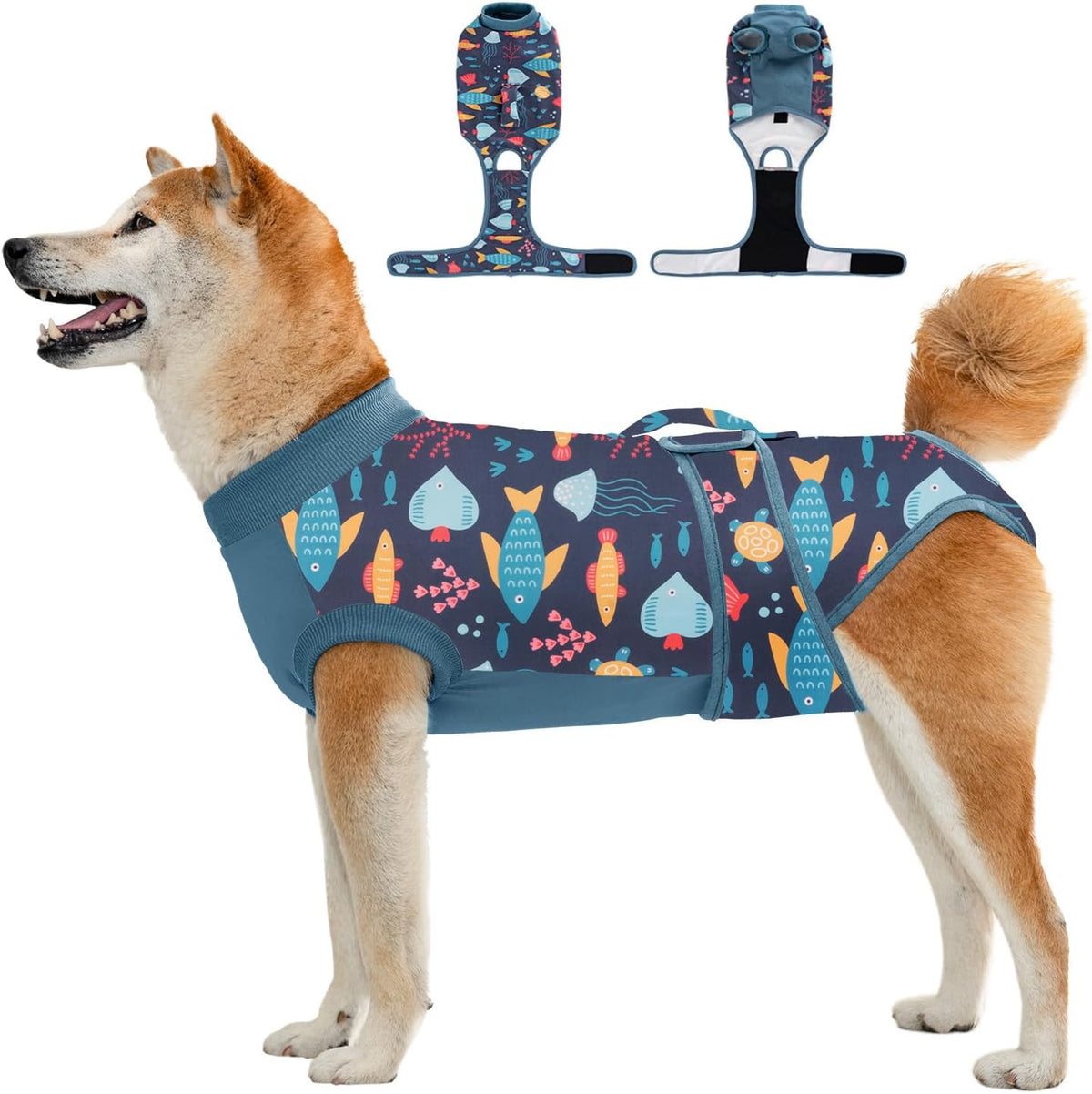 Recovery Suit for Dogs Cats,Female Male Dog Onesie for Spay Neuter,Substitute E-Collar & Cone,Anti-Licking Breathable Onesie for Small Medium Large Dogs Cats (Fish,S)