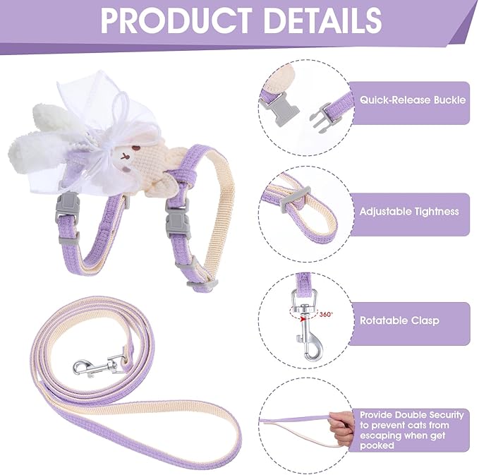 TIESOME Cat Harness and Leash Set, Adjustable Gradient Kitten Harness Escape - Image 4