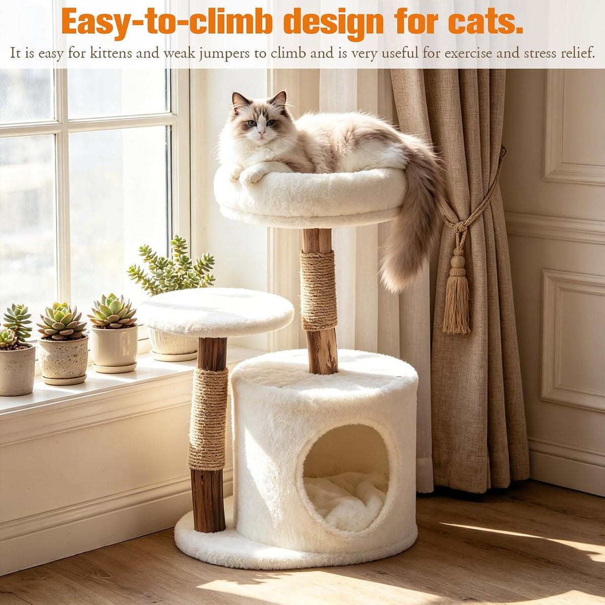 YOCAN 25" Tall Mini Cat Tree with Scratching Post for Small Cats, 2-Tier