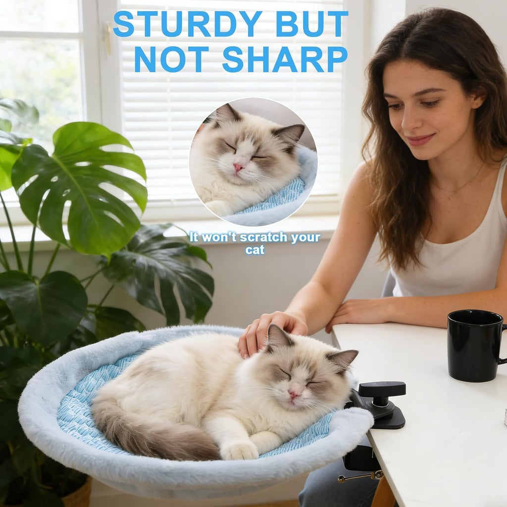 EXPAWLORER Cat Desk Bed - 360° Rotating & Adjustable & Washable Cat Hammock, Soft Dual-Sided Reversible Mat Cattery for Office Desks & Game Tables, 15"x15" Spacious Retreat for Cats,Holds Up to 40lbs