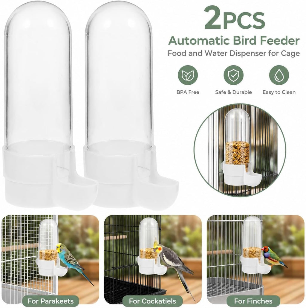 Hemobllo 2pcs Bird Water Feeder for Cage, Automatic Bird Waterer Dispenser with Widened Slot for Parakeets, Cockatiels &, Mess-Free Hanging Water Container for Small Pet Supplies, Blue