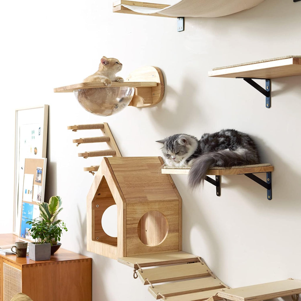 FUKUMARU Cat Wall Furniture Set, Transparent Capsule with 2 PCS Pedals