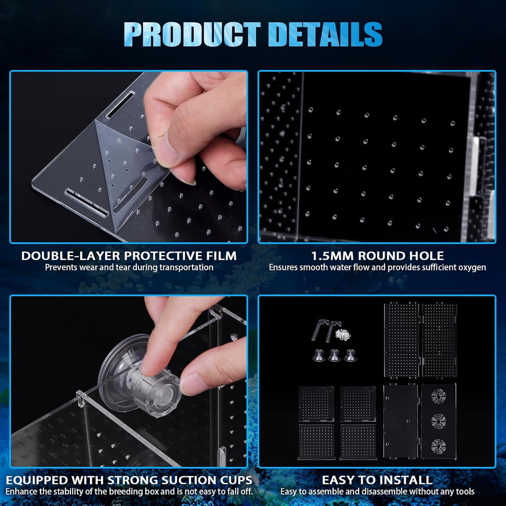 Fish Breeding Box, Acrylic Isolation Box Aquarium Hatchery Incubator with Suction Cups for Newborn Fry, Shrimp, Guppy, Clownfish, Aggressive Fish, 11.5" x 6" x 6"