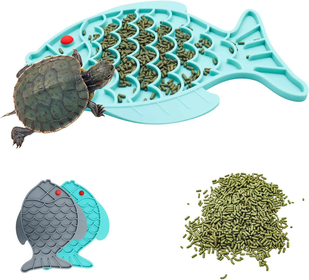 2 Pack Silicone Foraging Mats – Fish-Shaped Slow Feeder for Turtles & Reptiles | Non-Slip Tank Mats for Bearded Dragons, Geckos, Tortoises