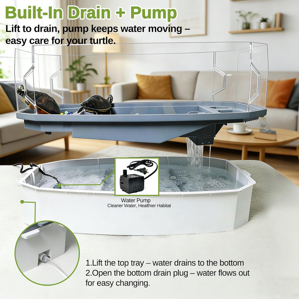 Turtle Tank Kit 3 Gal Escape-Proof with Basking Platform, Pump and Lid