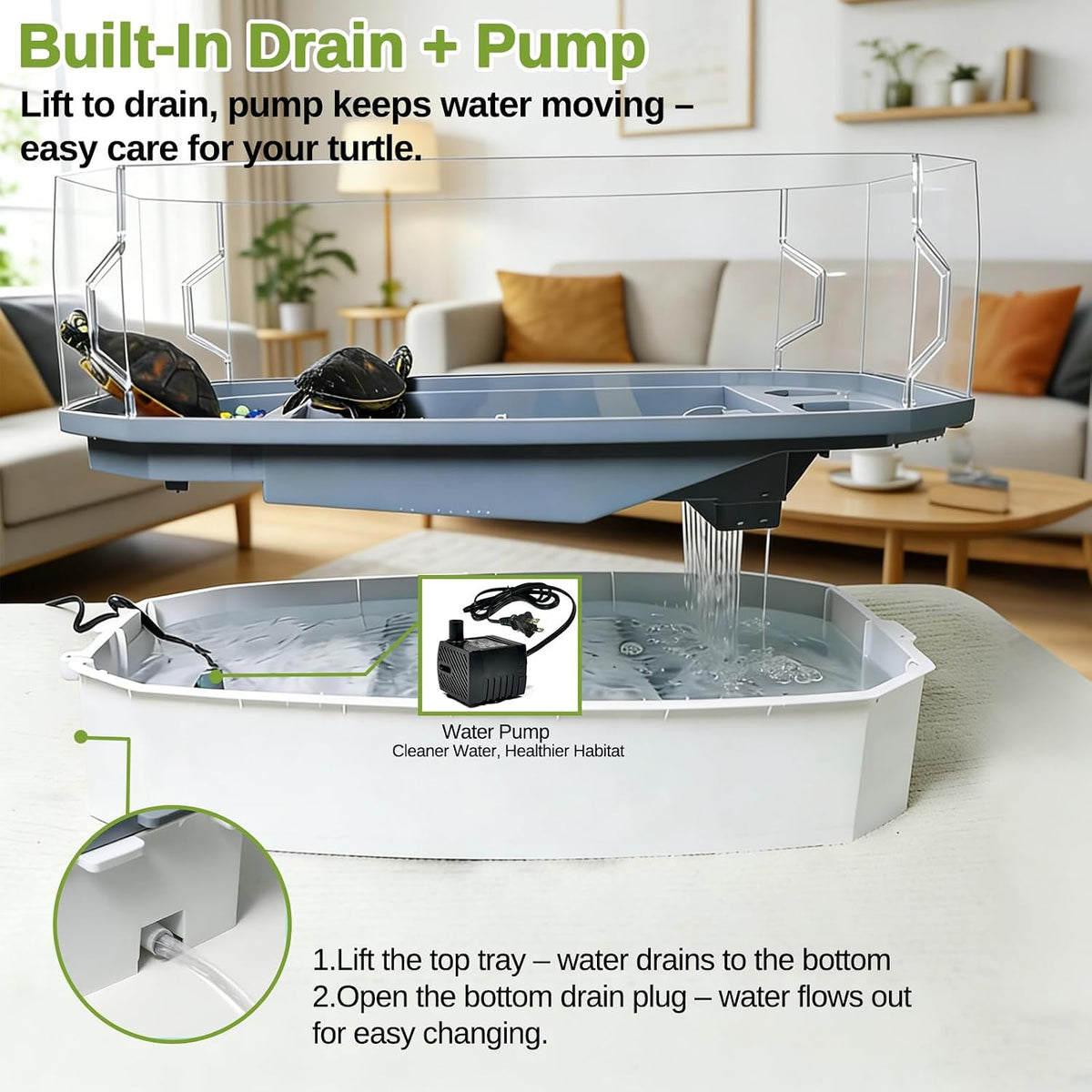 Turtle Tank Kit 3 Gal Escape-Proof with Basking Platform, Pump and Lid