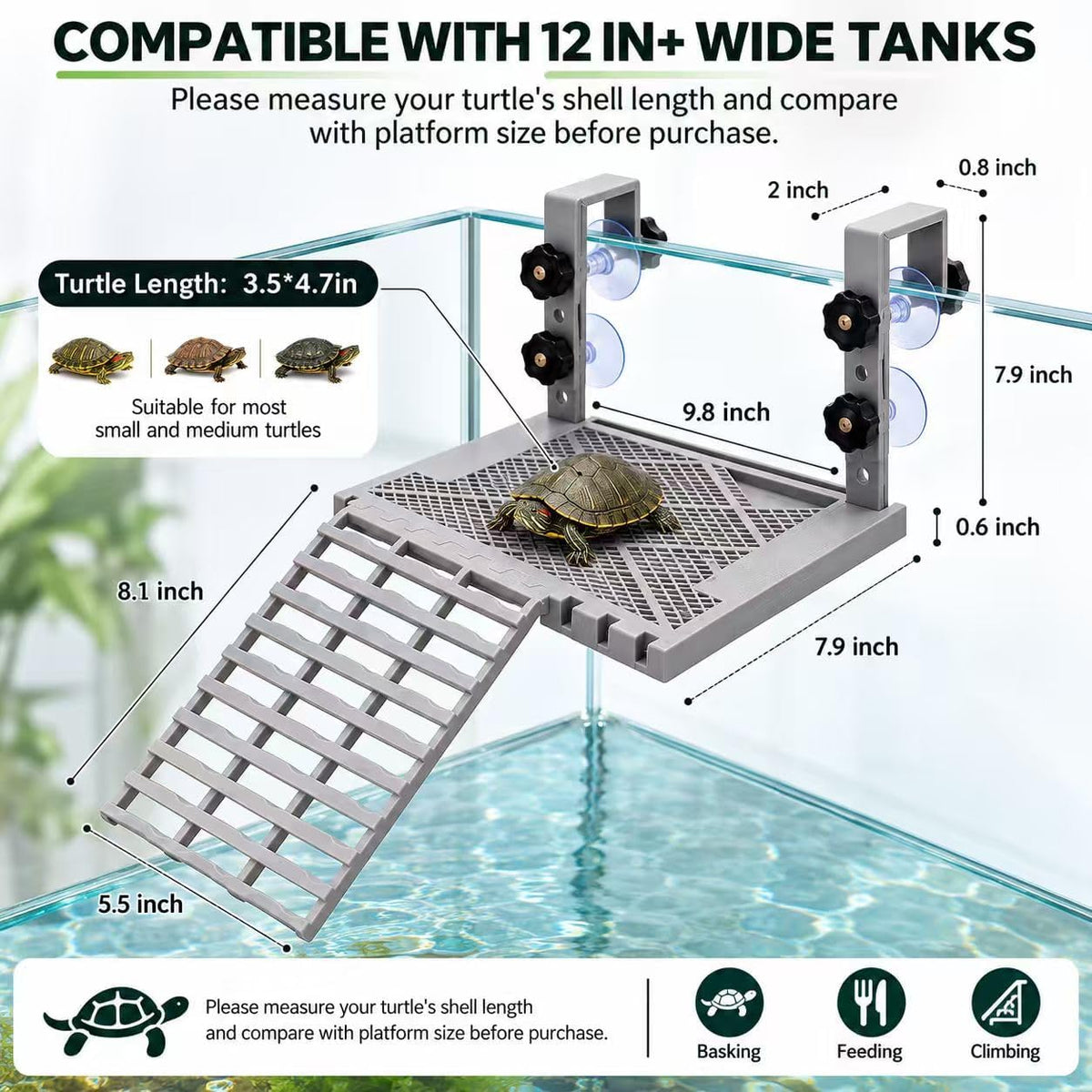 Turtle Basking Platform for Aquatic Turtles, Adjustable Hanging Dock