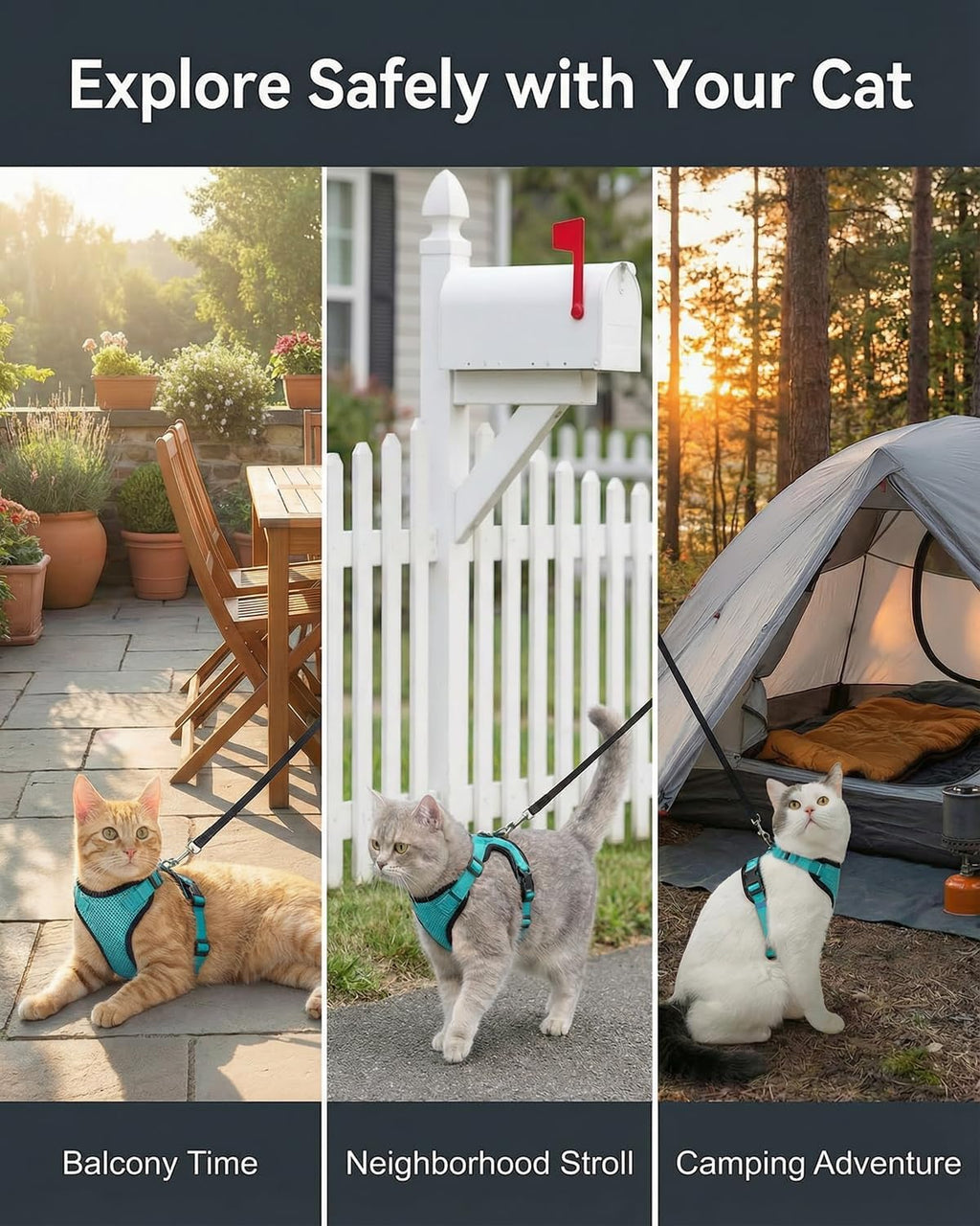 Luxelle 2 Pack Escape-Proof Cat Harness and Leash Set for Walking – Adjustable No Pull Soft Vest with Easy-Wear Buckle, Reflective Straps, Breathable Mesh – Outdoor Travel Harness for Cats & Kittens