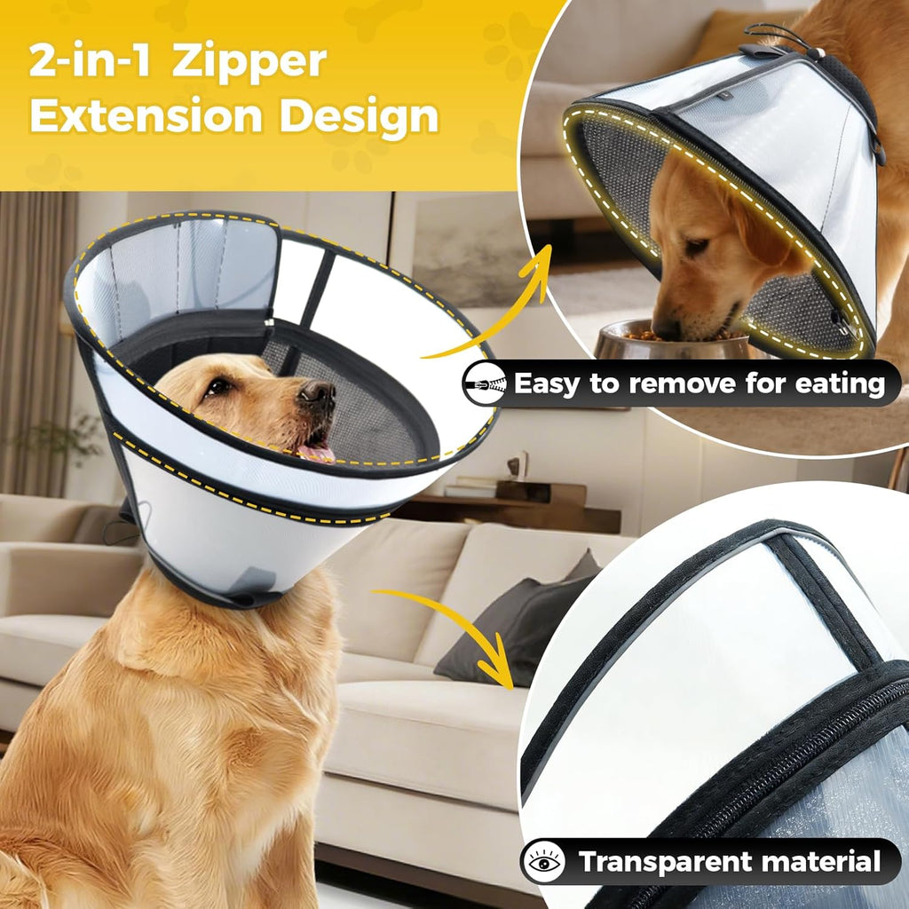 Soft Transparent Dog Cone Collar, Depth Adjustable Recovery Cone