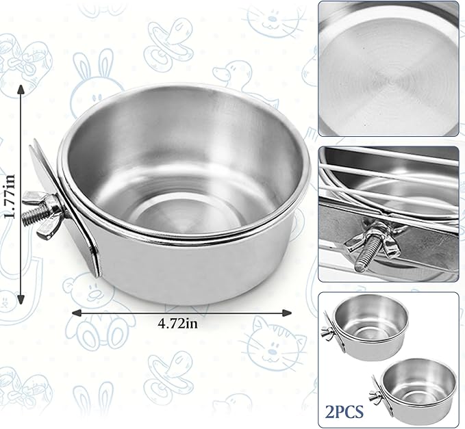 PINVNBY Parrot Feeding Cups Birds Food Dish Stainless Steel Parrot Feeders - Image 2