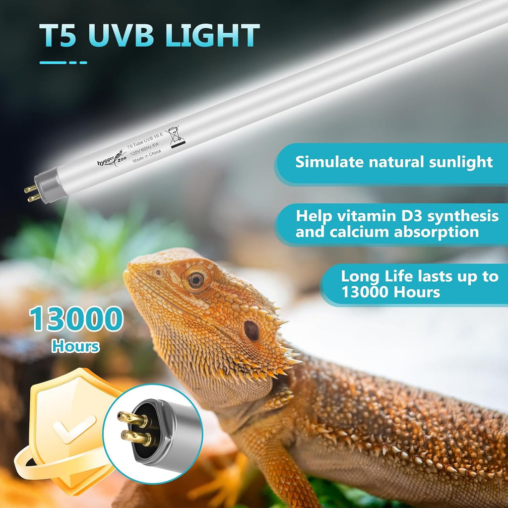 3-Pack UVB Reptile Light 10.0 Bulb 8W T5 Fluorescent Desert Lamp UVA for Bearded Dragon Tortoise Reptile & Amphibian