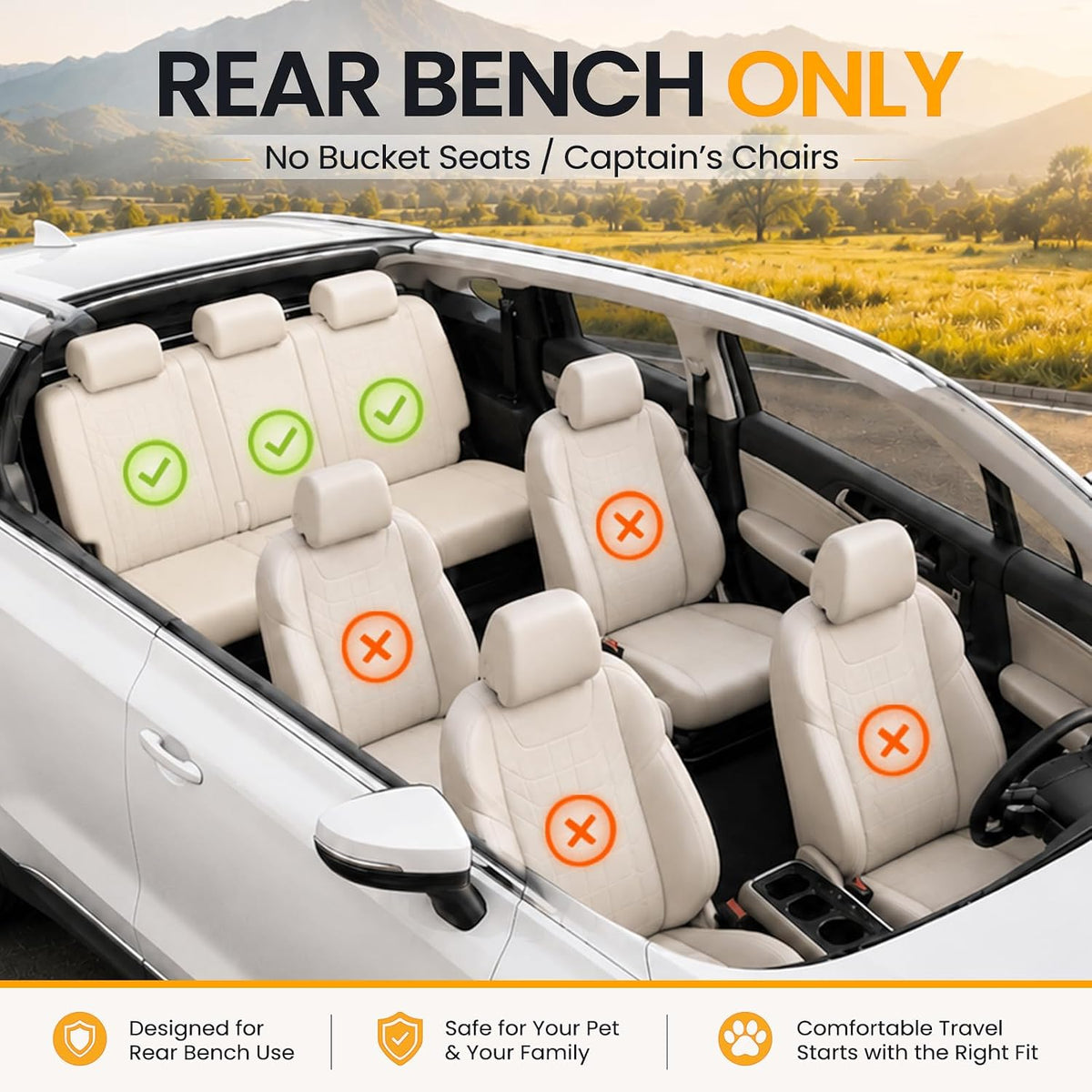 Large Dog Car Seat, Half Back Seat Extender with Hard Bottom